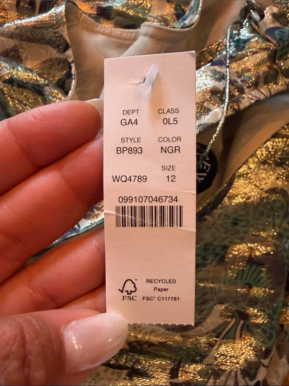 NWT J.Crew Collection Metallic Silk Floral Maxi Dress Size 12 Gold Green